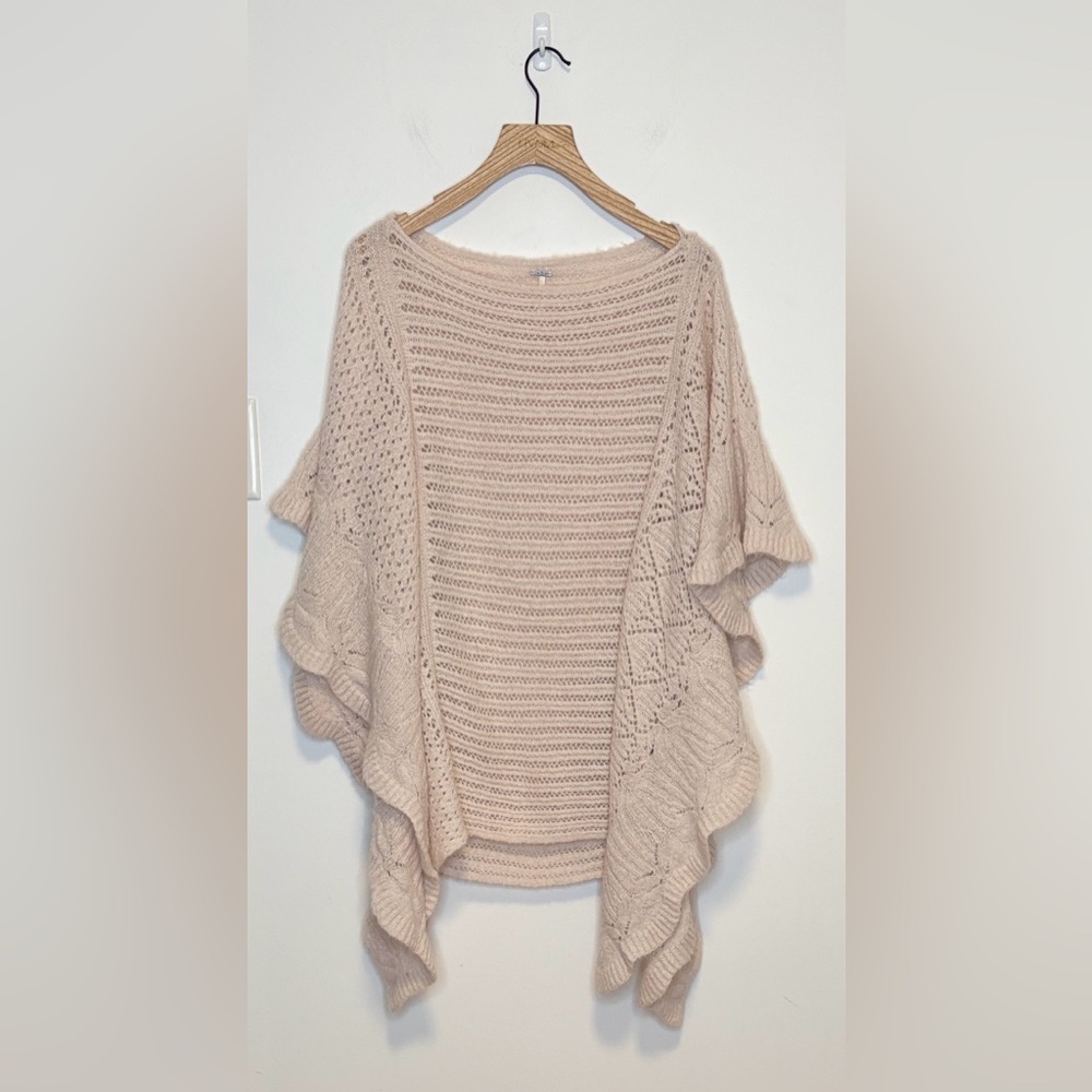 Free People Cream Crochet Knit Poncho Sweater